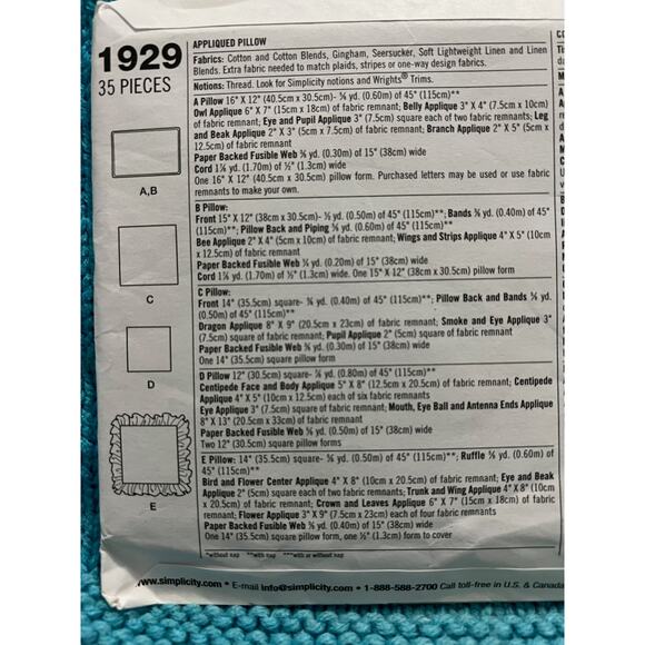 Simplicity 1929 decorative pillow pattern - Picture 4 of 5